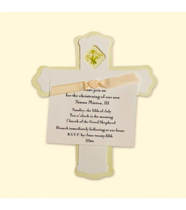 White Flower Cross Invitation Card